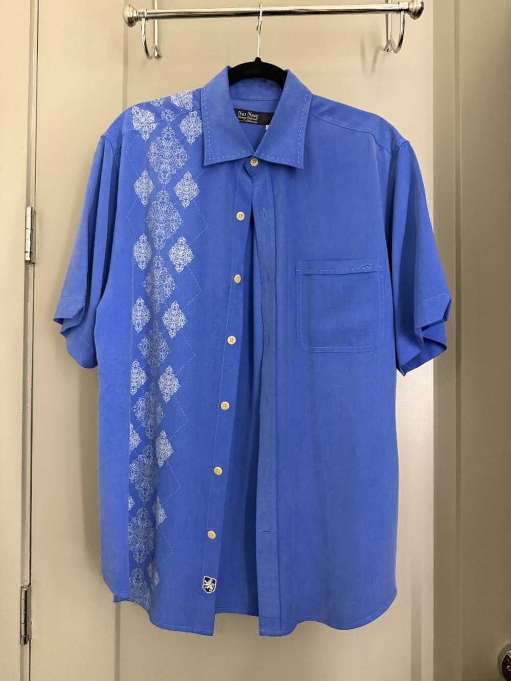 Nat Nast Luxury Originals 5 O’Clock Club Blue 100% Silk Men's Shirt Size M